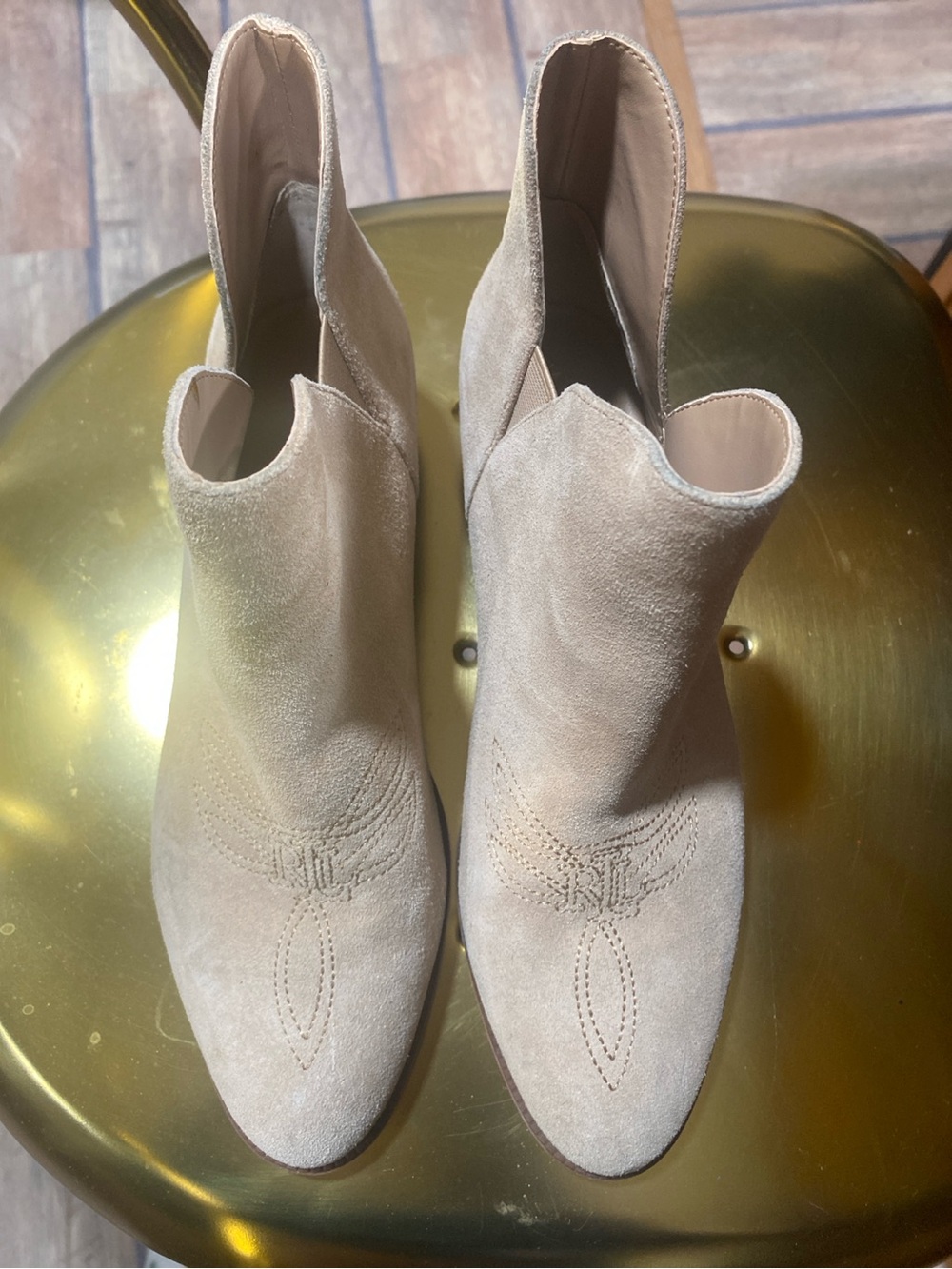 Lauren Ralph Lauren Prestyn Suede Western Ankle Boots Taupe Size 8B
